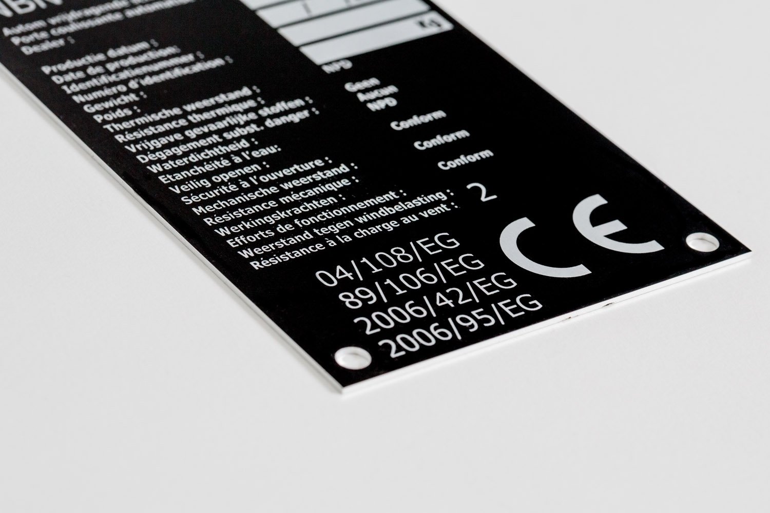 Plaquettes d'identification en aluminium CE