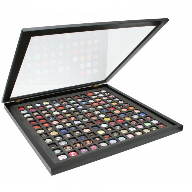 Kader voor champagnecapsules 40 x 40 cm / kader zwart + inleg grijs