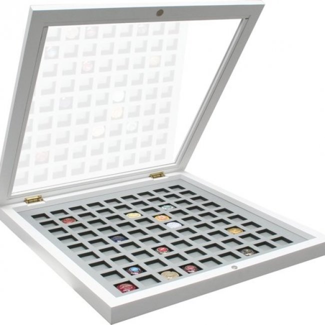 Kader voor champagnecapsules 50 x 50 cm / kader wit + inleg grijs